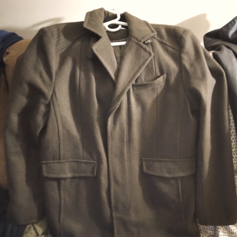 Kenneth Cole New York Large Olive 3 Button Peacoat